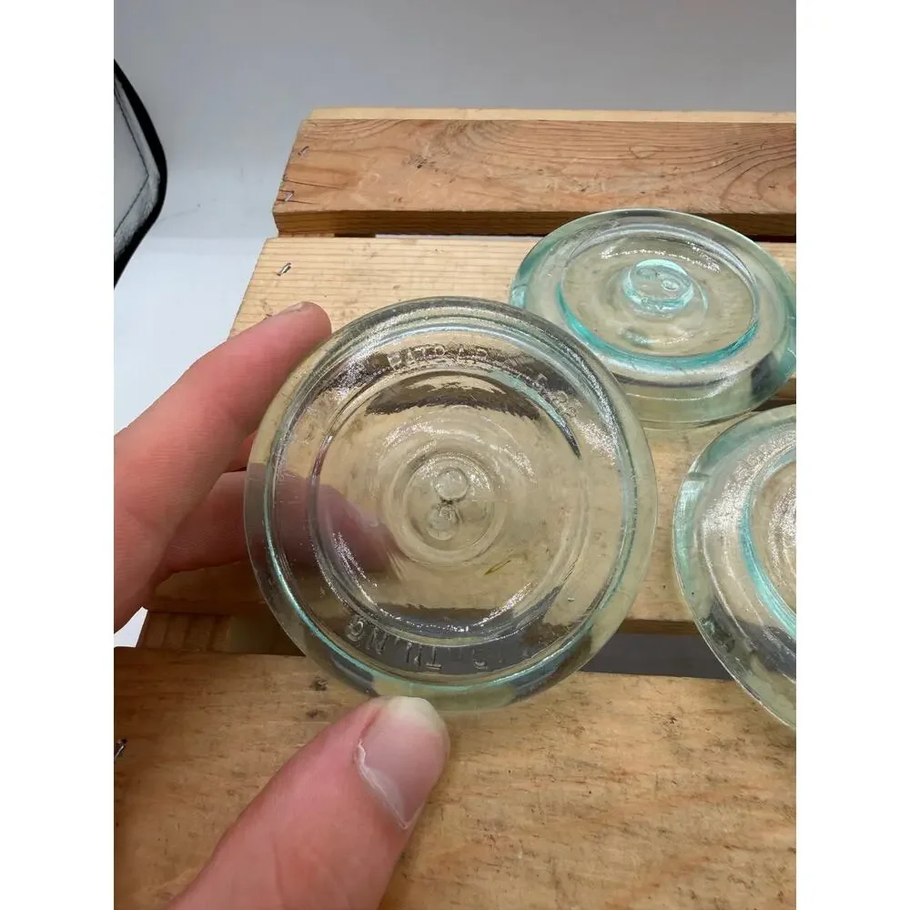Lot of 5 Vintage Lightning Glass Canning Jar Lids-Aqua/Green Tint,Patent Apr1882
